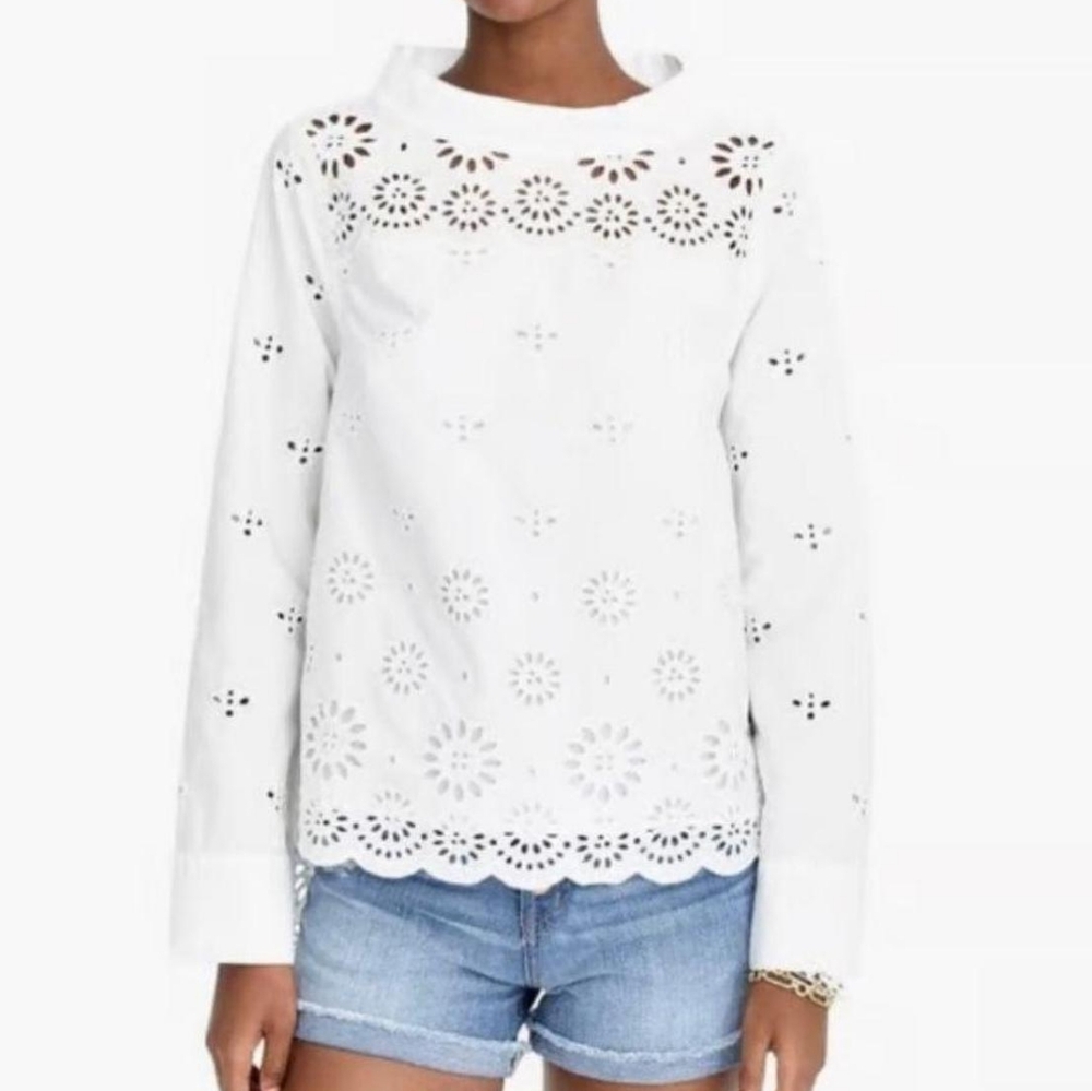 J.Crew Eyelet Funnel Neck Blouse